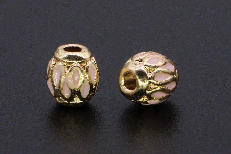Round Metal Beads 6mm Vintage Cloisonne Large Hole Enamel 10pcs 7