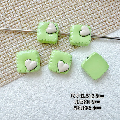 Tulip Square Heart Metal Beads 12mm Glossy Enamel Alloy 10pcs 12