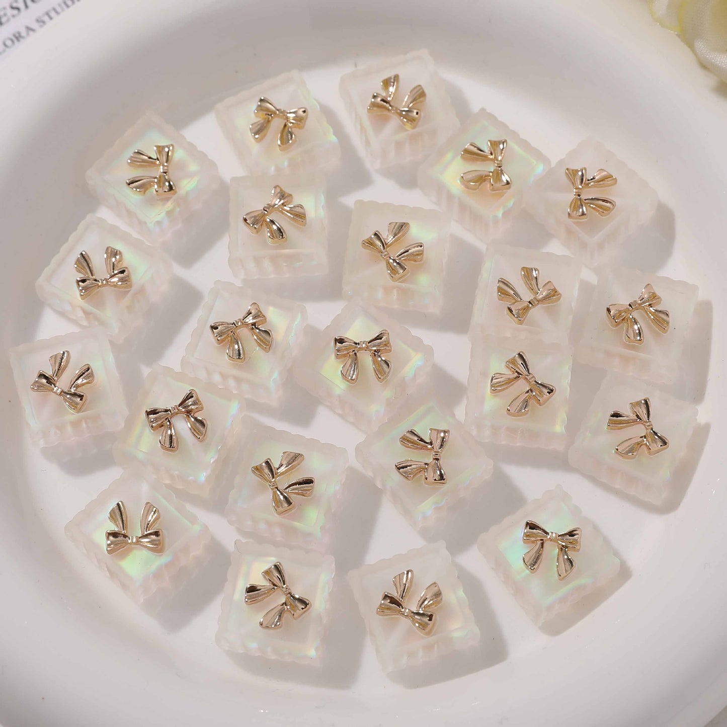 Matte Lace Bow Square Resin Beads 13mm Pastel Colors 10pcs 12