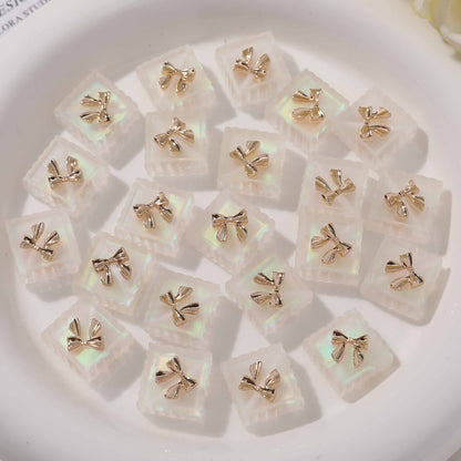 Matte Lace Bow Square Resin Beads 13mm Pastel Colors 10pcs 12