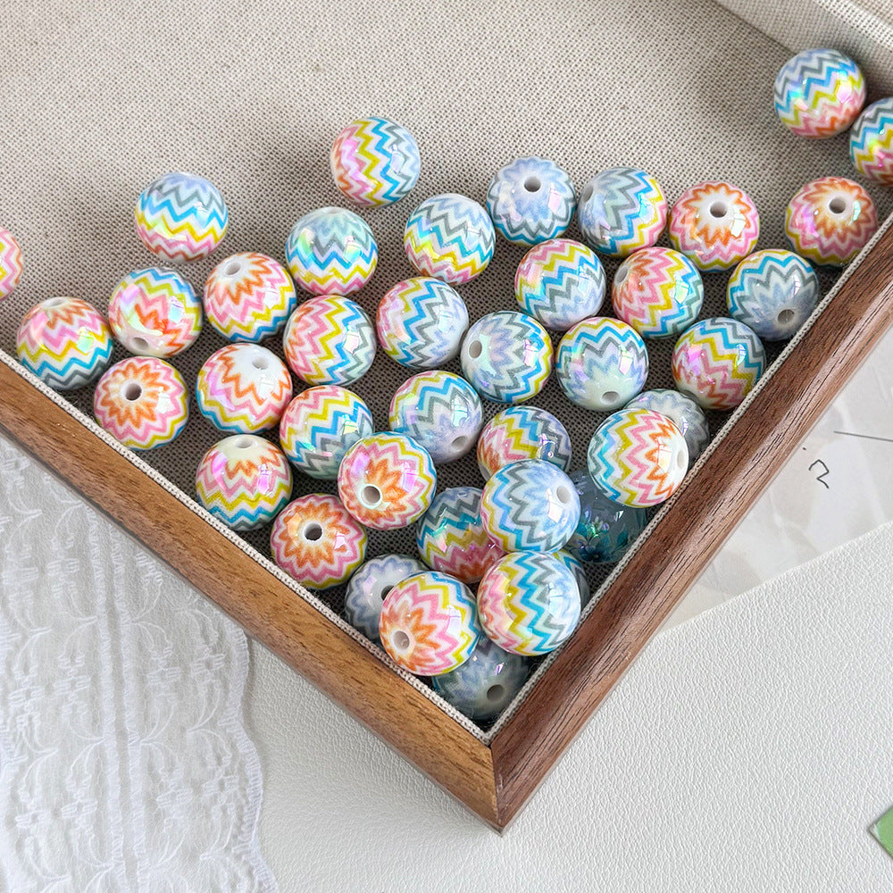 Rainbow Wavy Striped Acrylic Beads 16mm Colorful 50pcs 3