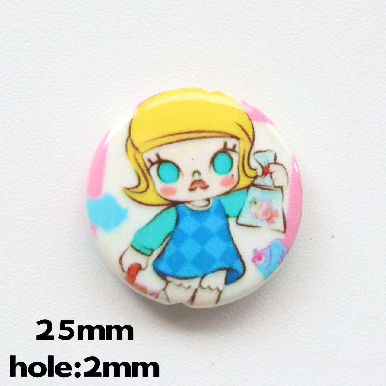 Flat Pop Art Acrylic Beads 25mm Printed Character Design 20pcs 10