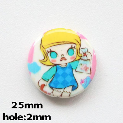 Flat Pop Art Acrylic Beads 25mm Printed Character Design 20pcs 10