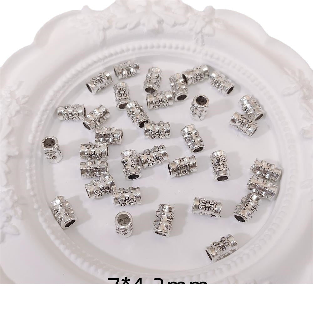 Tibetan Convex Patterned Metal Beads 7mm Alloy Tube 50pcs 3