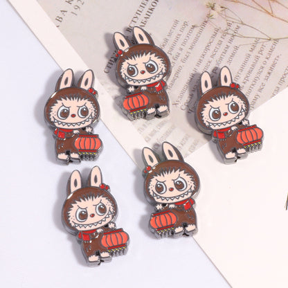 Lantern Metal Beads 24mm Colorful Enamel Bunny Holding 10pcs 10