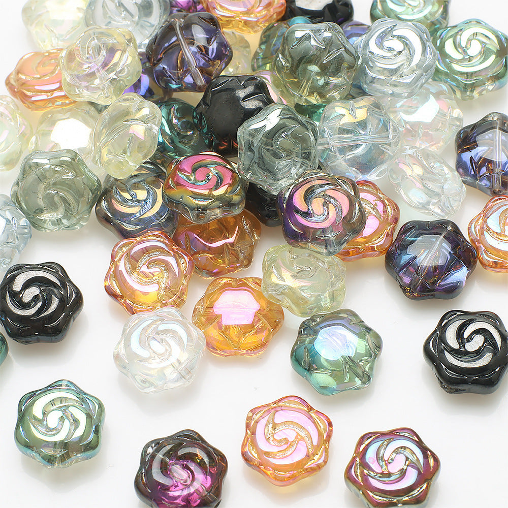 Electroplated Rose Glass Beads 16mm Transparent Iridescent 20pcs