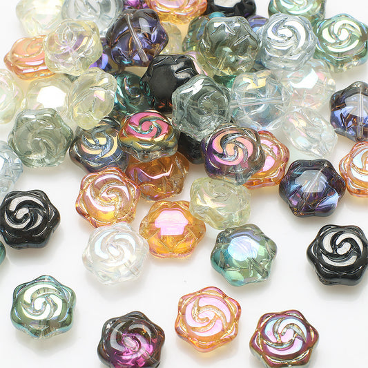 Electroplated Rose Glass Beads 16mm Transparent Iridescent 20pcs