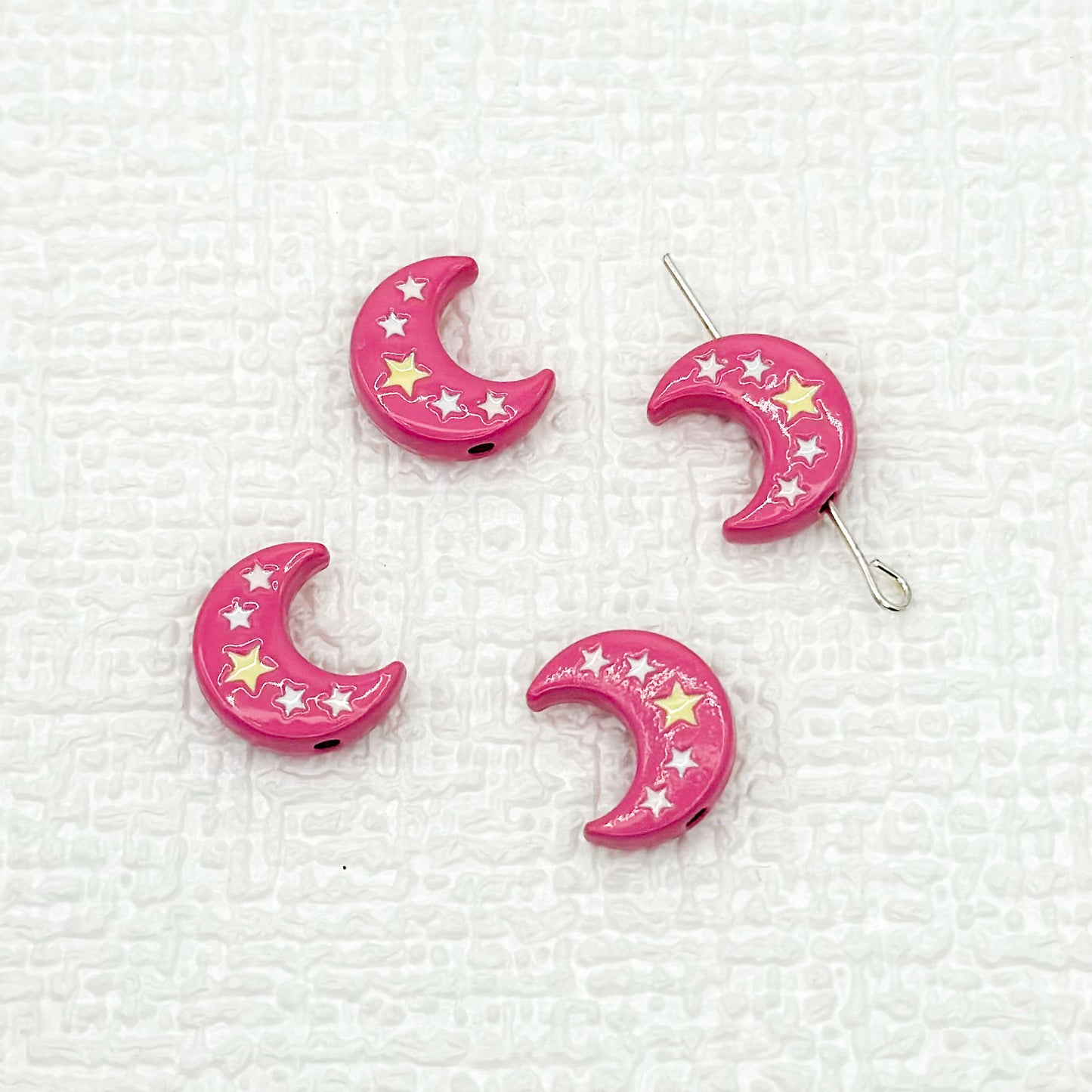 Star Moon Metal Beads 14mm Painted Glossy Celestial 10pcs 16