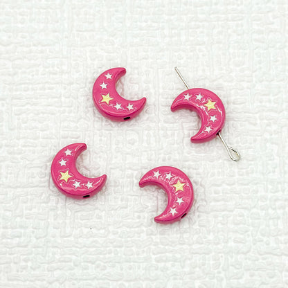 Star Moon Metal Beads 14mm Painted Glossy Celestial 10pcs 16