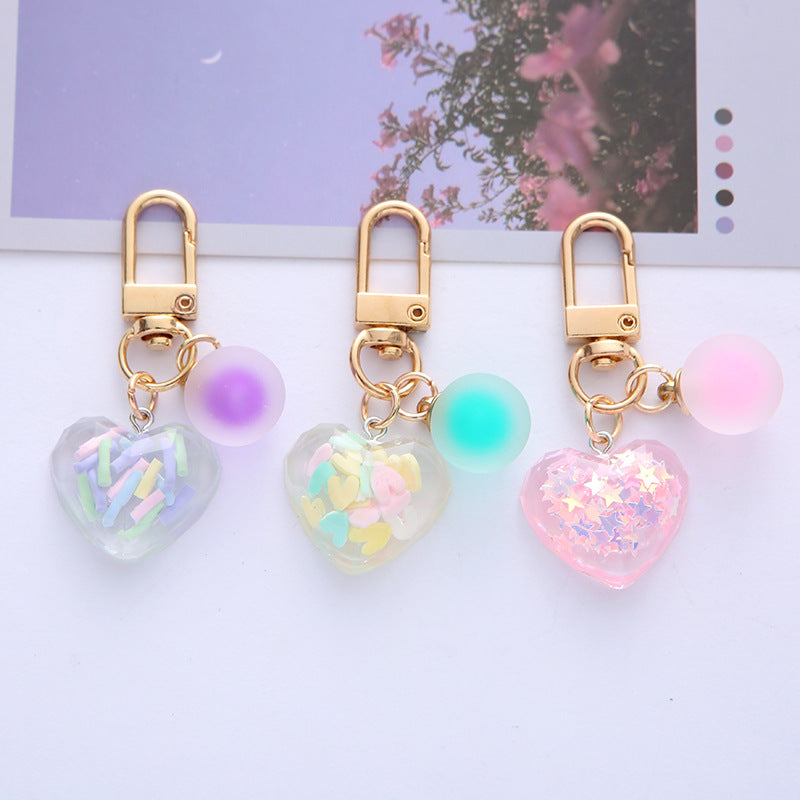 Gradient Glitter Heart Keychain Acrylic Transparent Colorful Charm