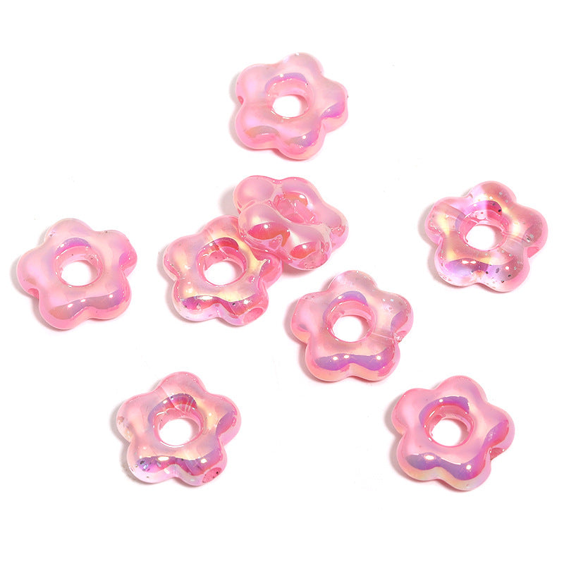 Plating Hollow Glitter Five Petal Flower Acrylic Beads 19mm 50pcs 8