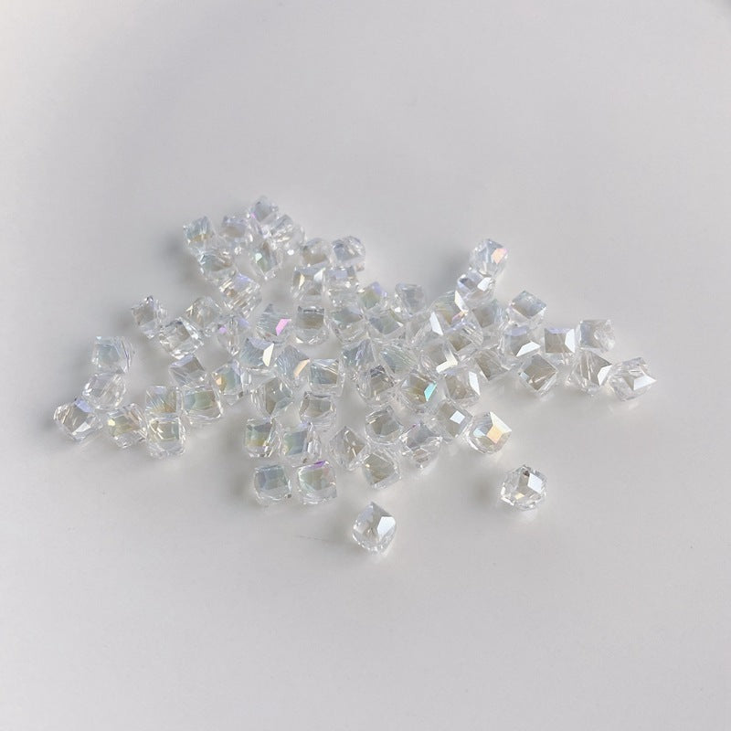 Geometric Square Glass Beads 5mm Transparent Perforated 10pcs 15