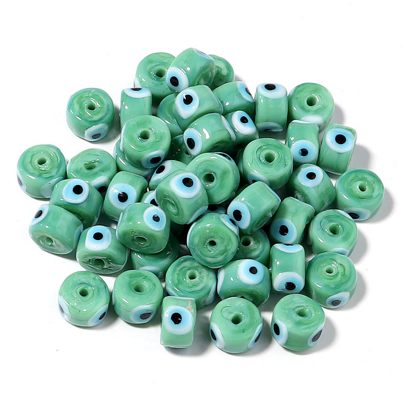 Lampwork Glass Beads Evil Eye Barrel 9mm Glossy Cylindrical 10pcs 12