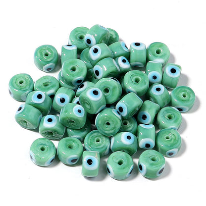 Lampwork Glass Beads Evil Eye Barrel 9mm Glossy Cylindrical 10pcs 12