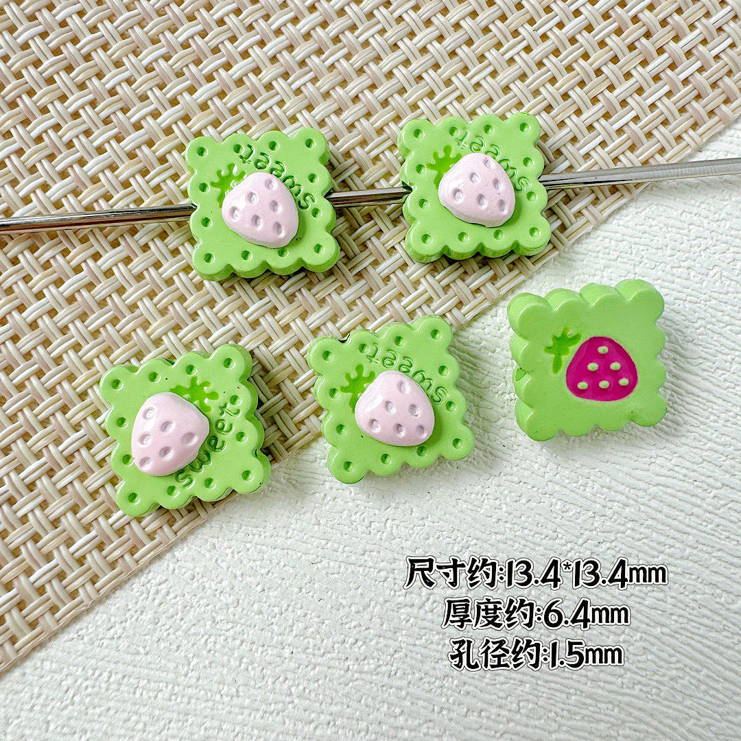 Strawberry and Mouse Metal Beads 13mm Pastel Painted Cookie Design 10pcs 9