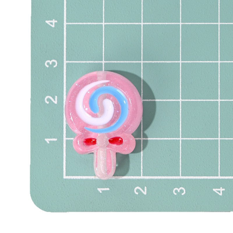 Glossy Lollipop Resin Beads 28mm Pastel Swirl Bow 10pcs 5