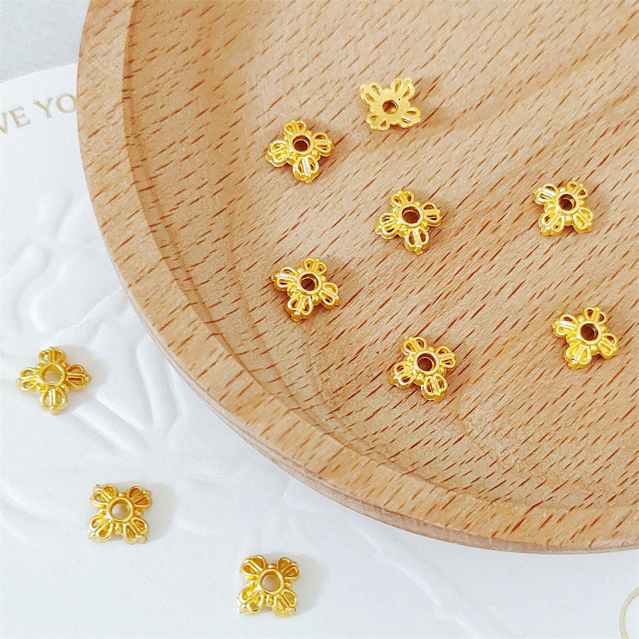 Alloy Four Petal Flower Bead Caps 7mm Tibetan Style 100pcs 4