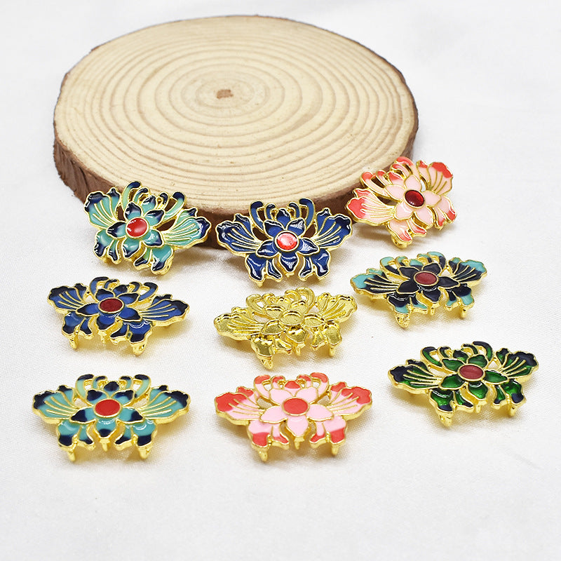 Fringed Iris Flower Metal Beads 28mm Cloisonne Enamel Zinc Alloy 10pcs 2
