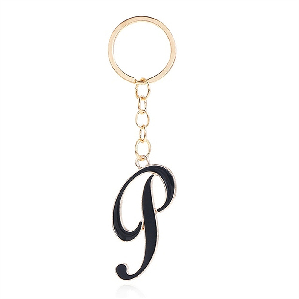 Metal Fashion Letter Keychain Black and Gold Script Design 46