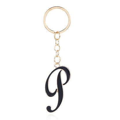 Metal Fashion Letter Keychain Black and Gold Script Design 46