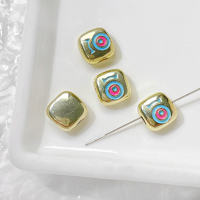 Cat Eye and One-Eyed Beast Metal Beads 10mm Baking Painted 10pcs 22