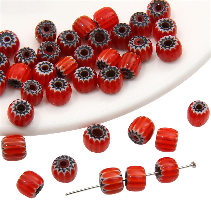 Glaze Millefiori Glass Beads 6mm Striped Colorful Glossy 10pcs 6