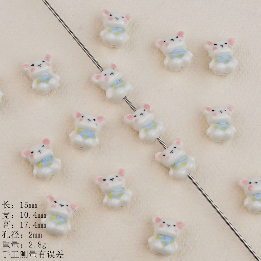 Hand Painted Bear Ceramic Beads 17mm Multicolor 2pcs 2