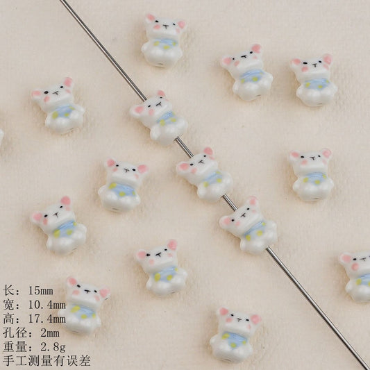 Hand Painted Bear Ceramic Beads 17mm Multicolor 2pcs 2