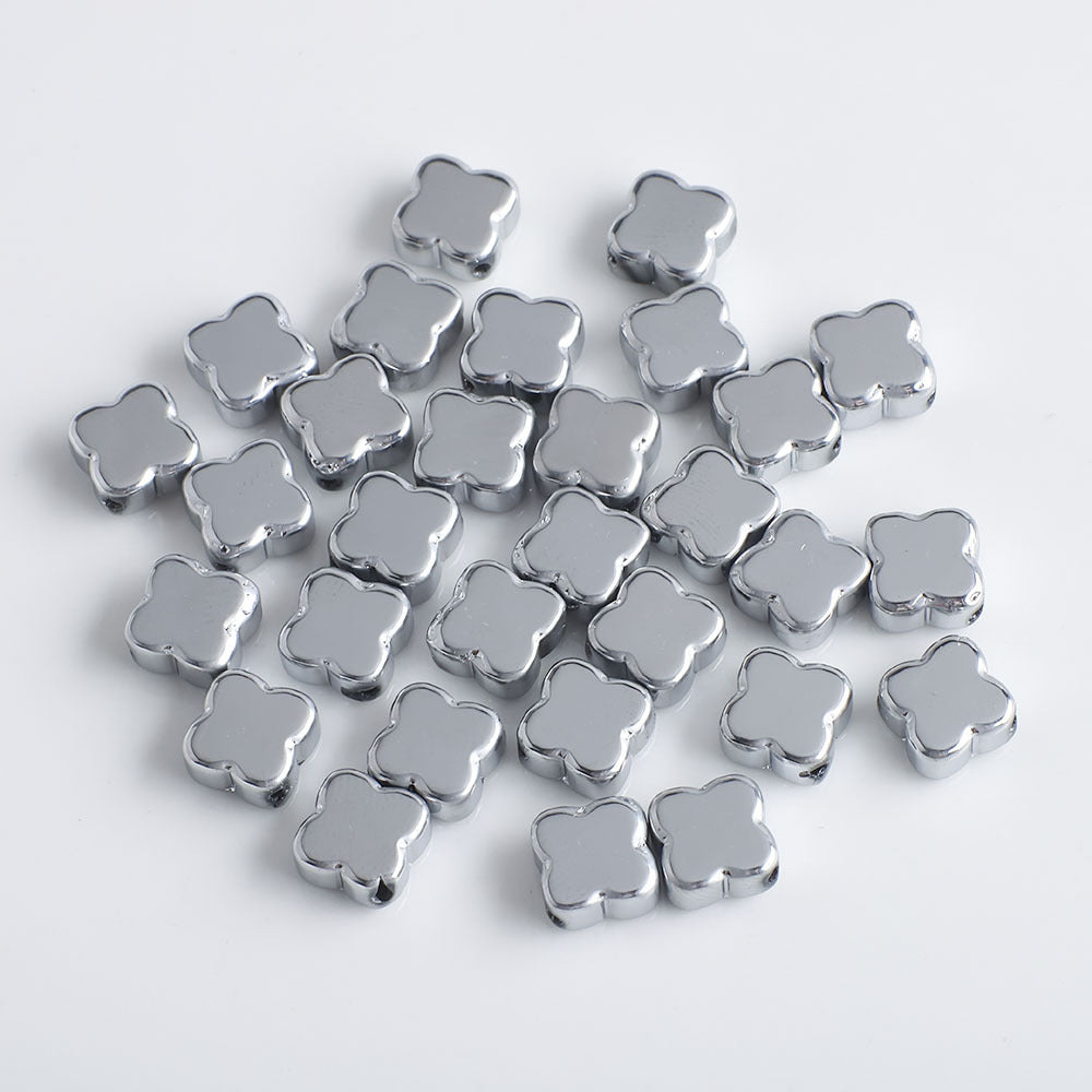 Electroplated Clover Glass Beads 10mm Metallic Colors 30pcs 8