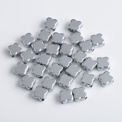 Electroplated Clover Glass Beads 10mm Metallic Colors 30pcs 8