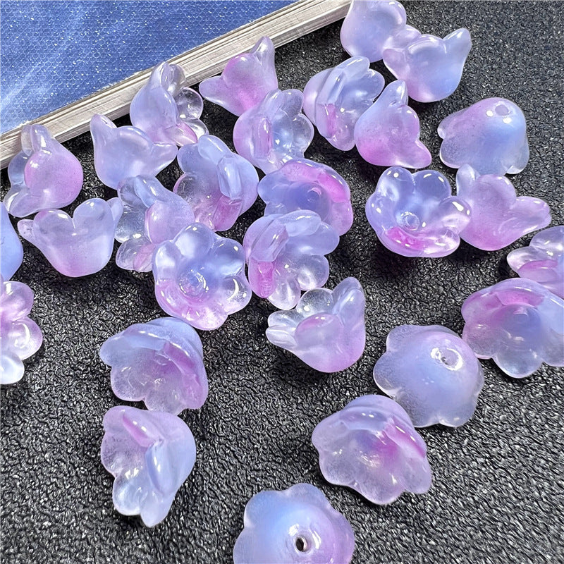 Wind Chime Flower Glass Beads 12mm Transparent Pink 50pcs 25
