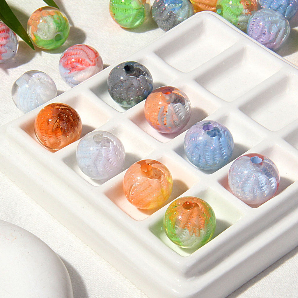 Premium Painted Acrylic Beads 14mm Brushwork Multi Color 5pcs 2