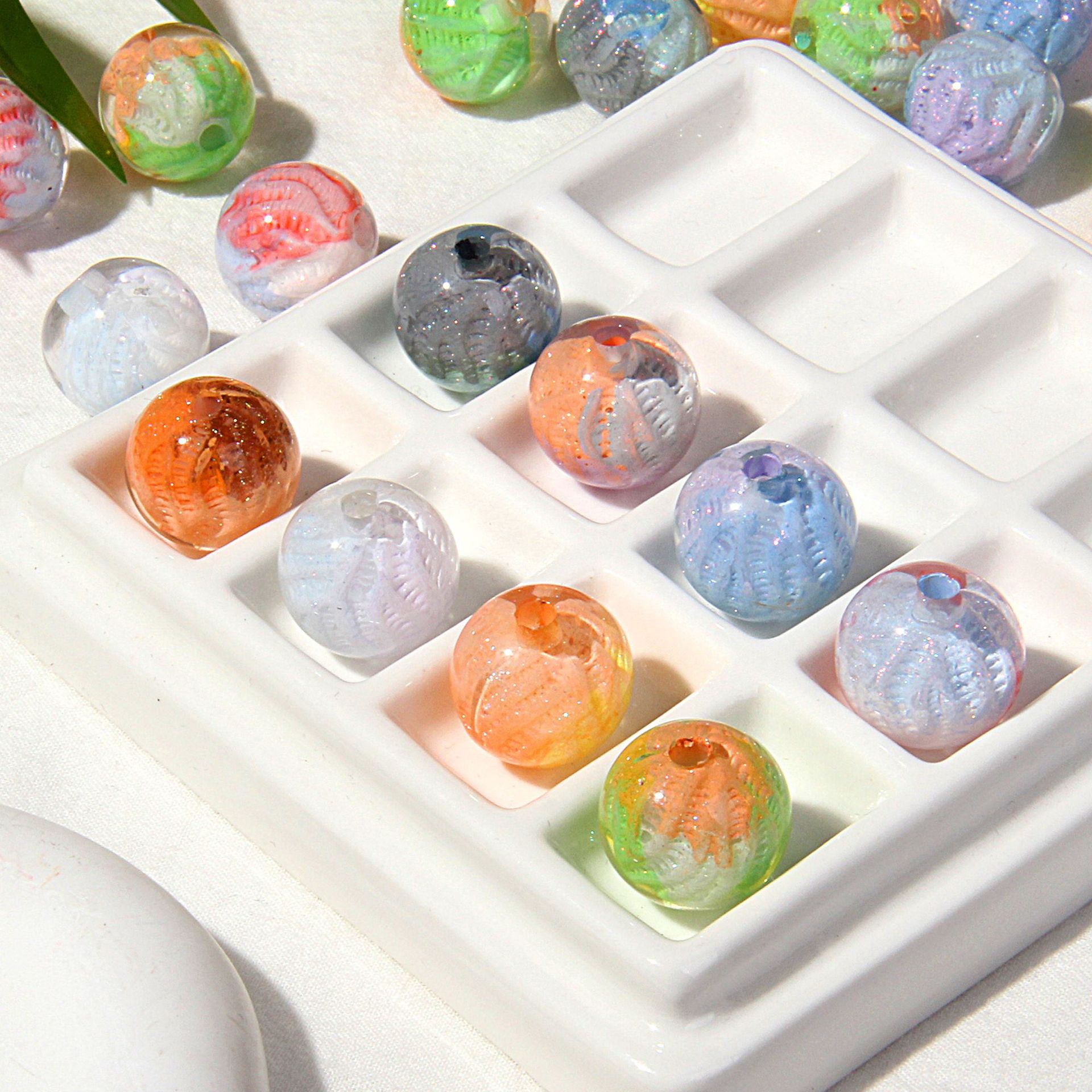 Premium Painted Acrylic Beads 14mm Brushwork Multi Color 5pcs 2