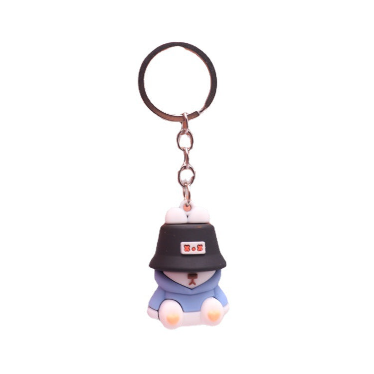 Silicone Dog Keychain with Colorful Fisherman Hat Charm 5
