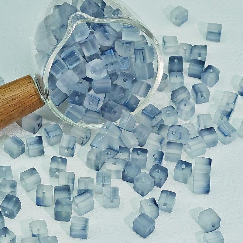 Transparent Sugar Cube Glass Beads 7mm Frosted Pastel 50pcs 14