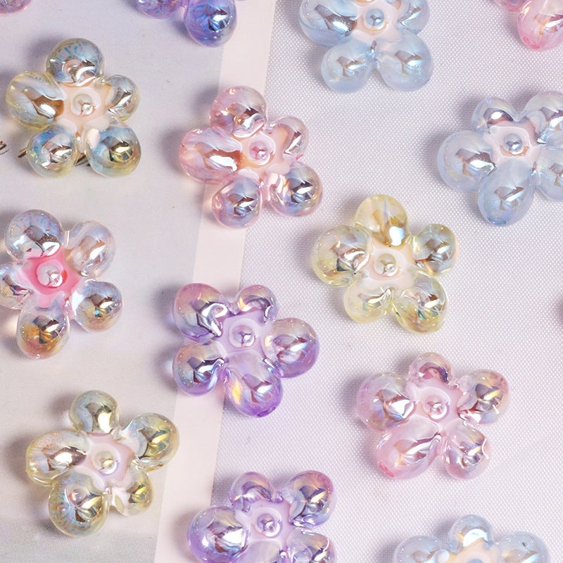 Plating Irregular Five-petal Flower Acrylic Beads 17mm Clear 20pcs 6