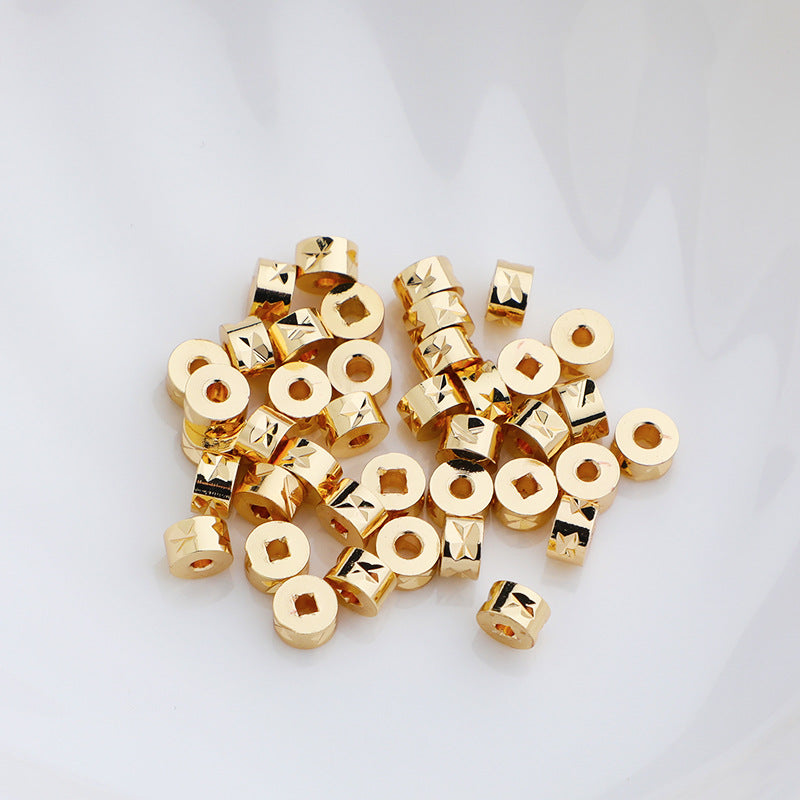Brass Cylindrical Spacer Beads Patterned Cutting 50pcs