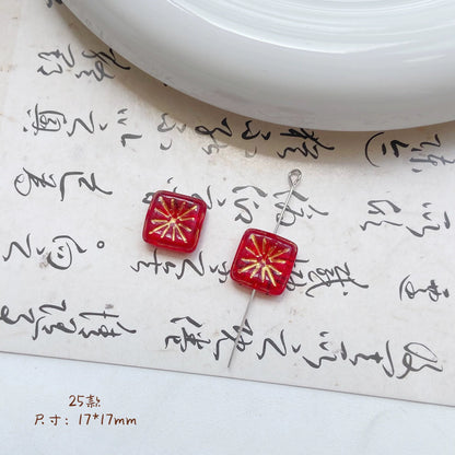 Lampwork Glass Beads Square 17mm Gilded Fireworks Pattern 10pcs 10