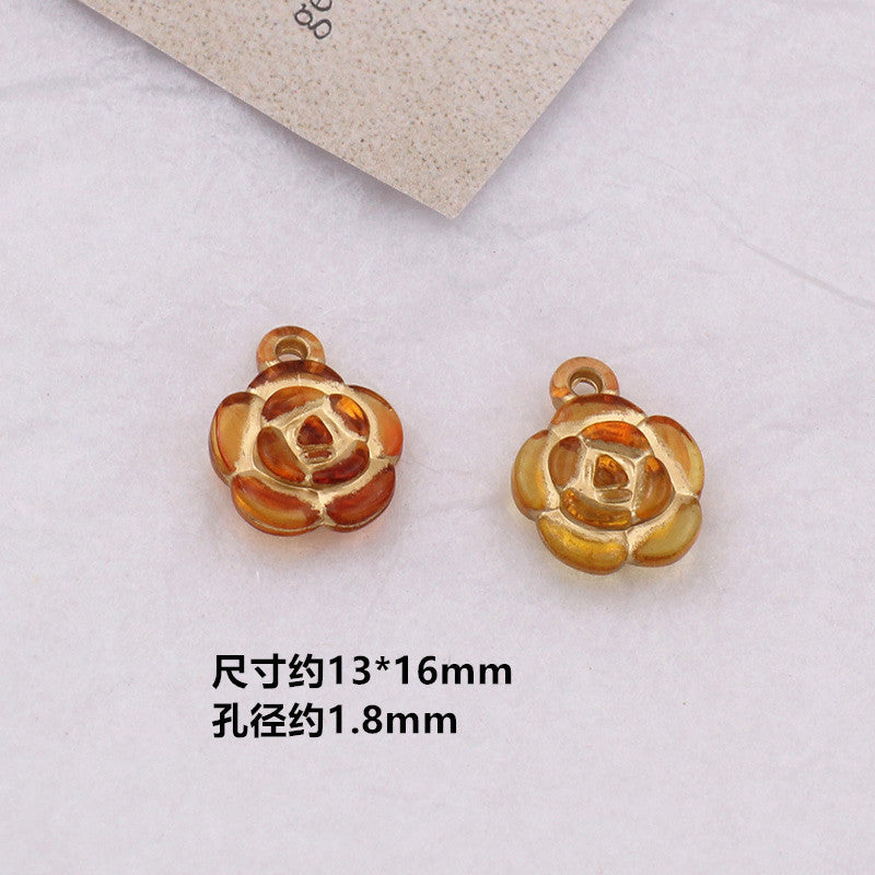 Vintage Amber Transparent Gilded Plum Blossom Acrylic Beads 10pcs 16
