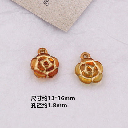 Vintage Amber Transparent Gilded Plum Blossom Acrylic Beads 10pcs 16