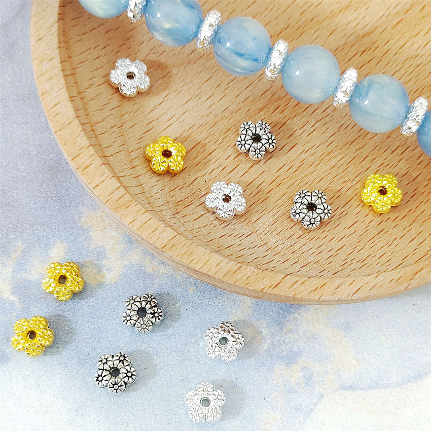 Alloy Flower Spacer Beads 7mm Matte Five Petal Tibetan Style 100pcs