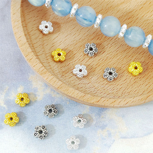 Alloy Flower Spacer Beads 7mm Matte Five Petal Tibetan Style 100pcs