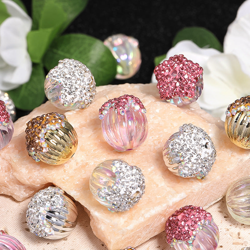 Pinecone Polymer Clay Rhinestone Beads 19mm Sparkling Pastel 10pcs