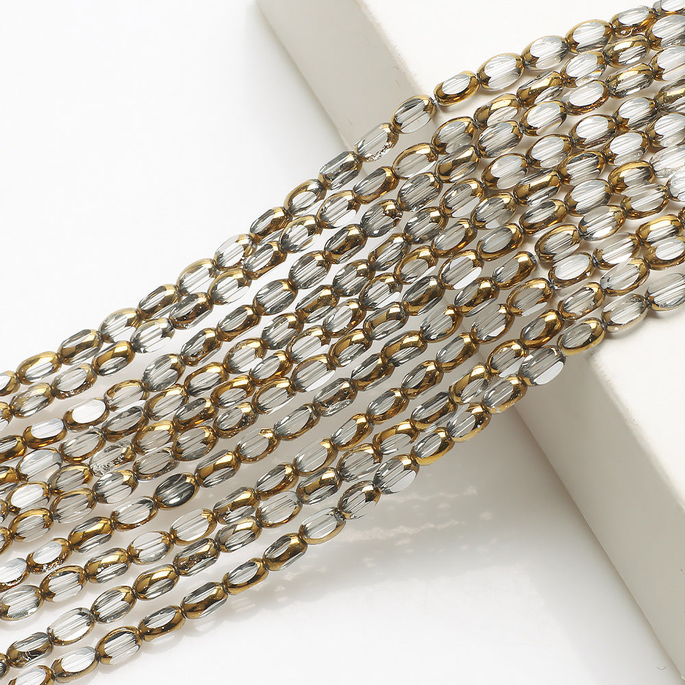 Gilded Oval Seed Glass Beads 4x6mm Plated Gold Frame 96pcs 10
