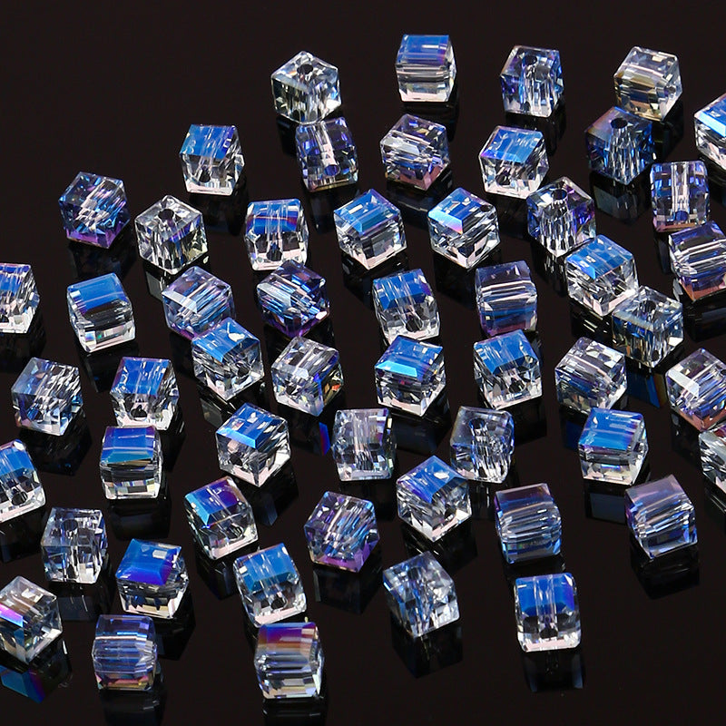 Electroplated Square Glass Beads 6mm Colorful Reflective 96pcs 6