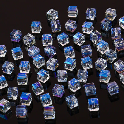 Electroplated Square Glass Beads 6mm Colorful Reflective 96pcs 6