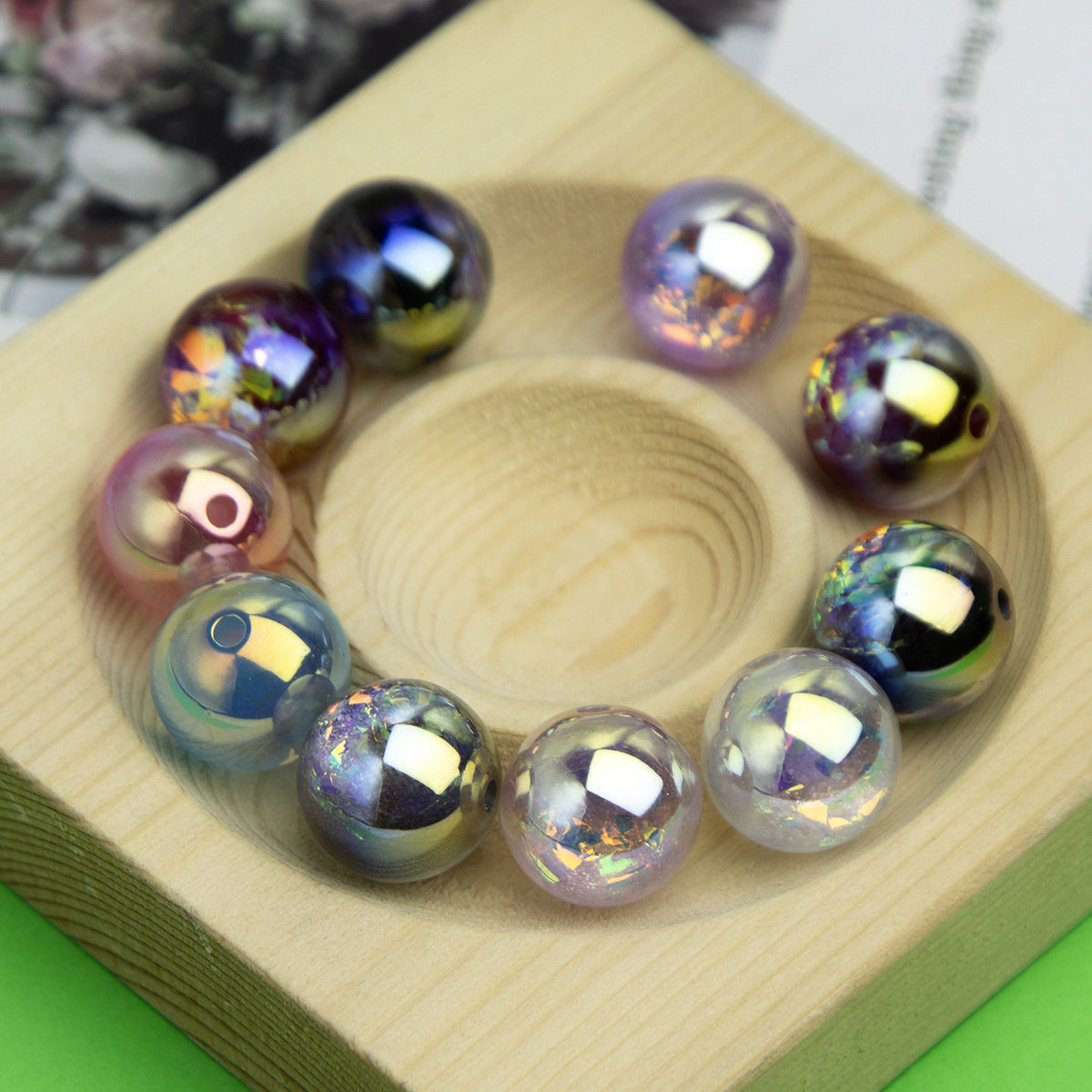 Iridescent Foil Filled Resin Beads 8-16mm Glossy Multicolor 40pcs 6