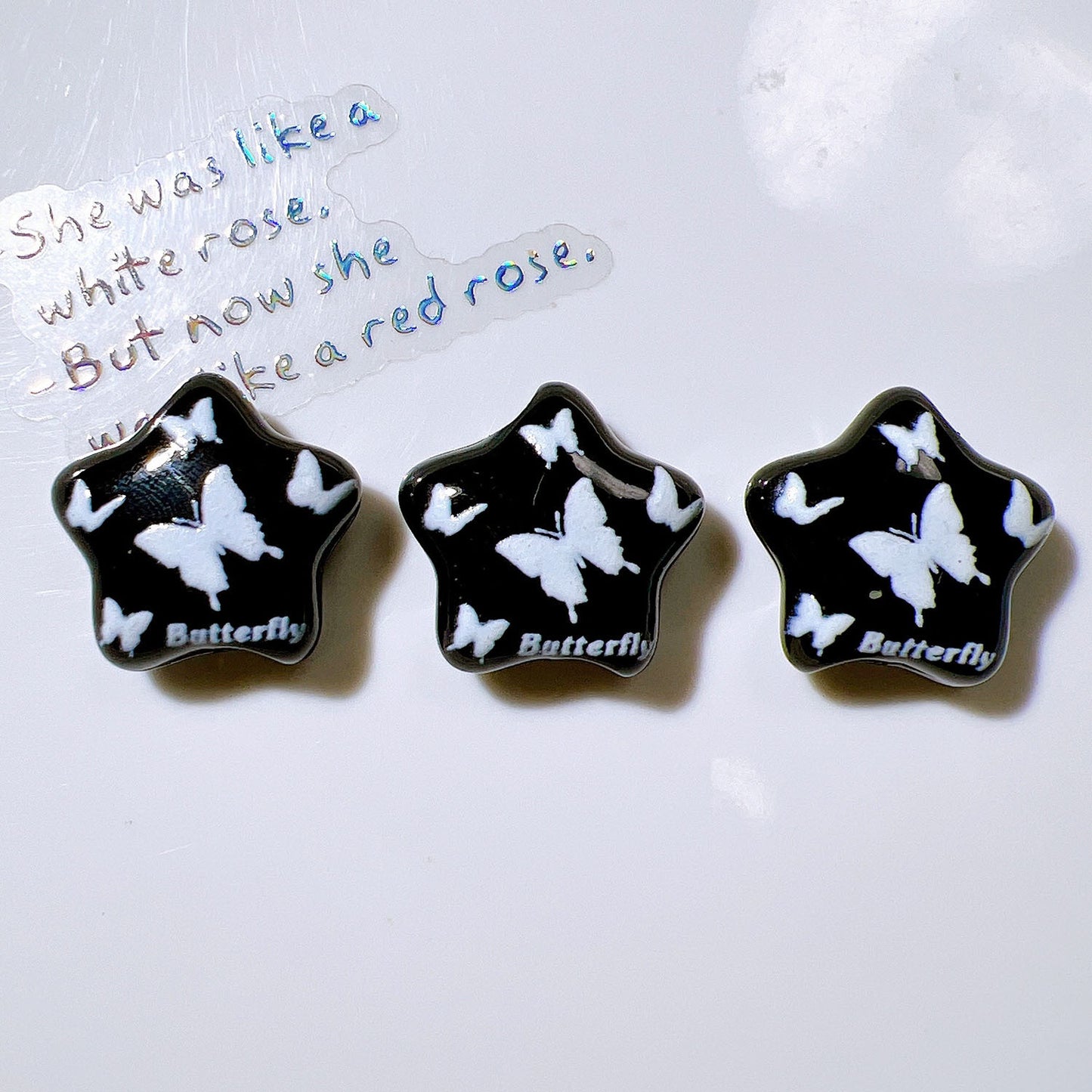 Embossed Star Acrylic Beads 26mm Black and White Tone 10pcs 9