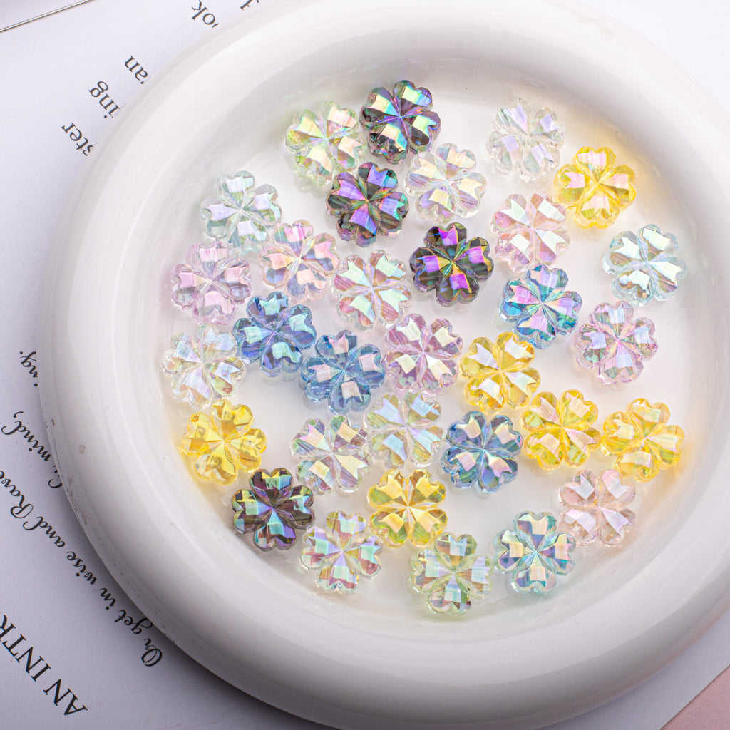 Transparent Plating Clover Acrylic Beads 14mm Summer Glow 10pcs