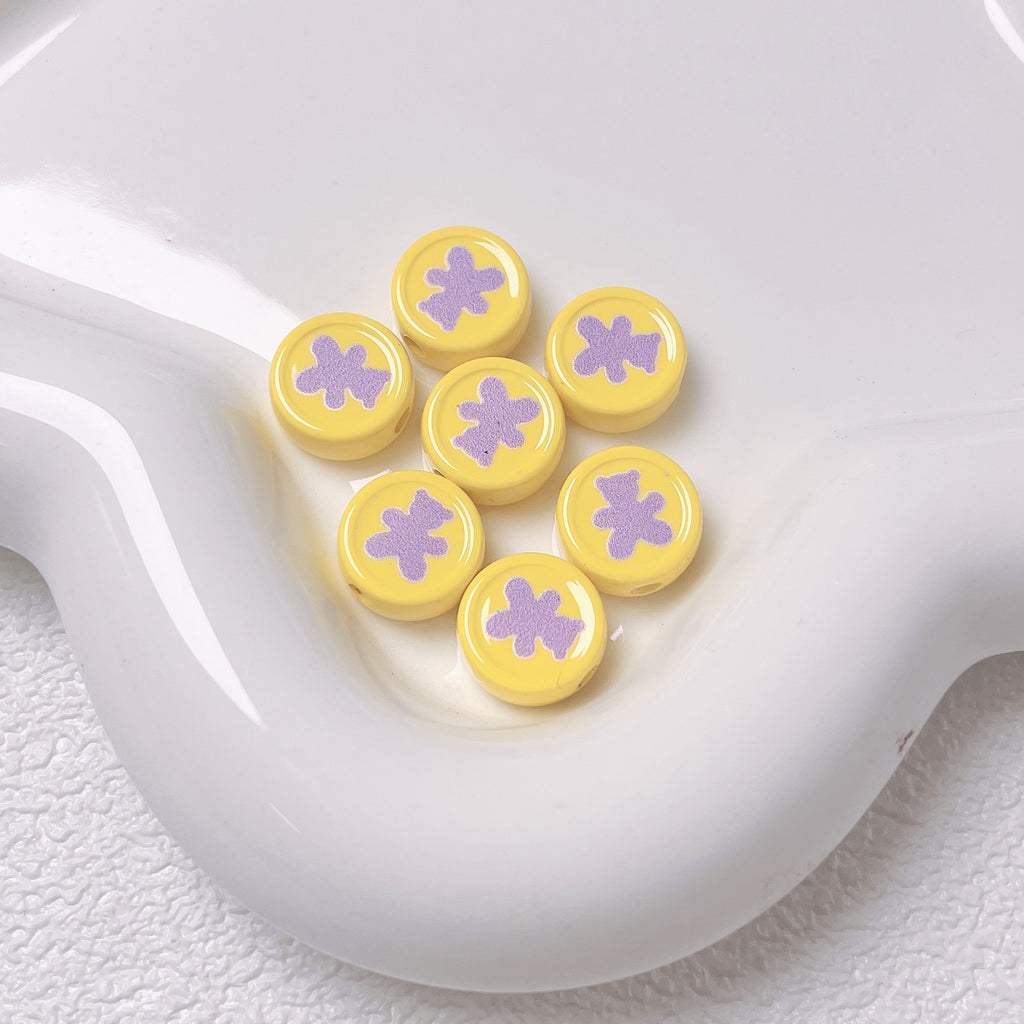 Bear Disc Acrylic Beads 12mm Colorful Mixed 10pcs 6